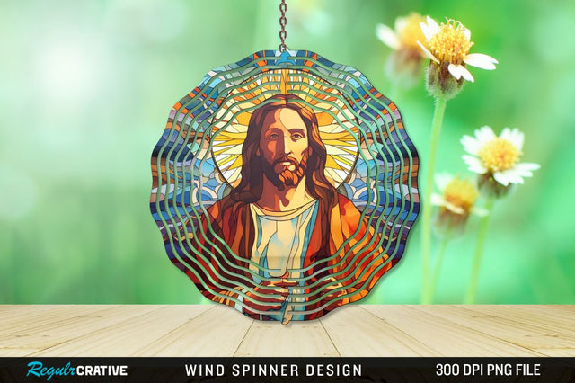 Jesus Stained Glass Wind Spinner Png Design Sublimation Regulrcrative 
