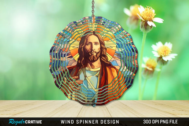 Jesus Stained Glass Wind Spinner Png Design Sublimation Regulrcrative 