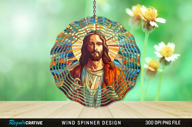 Jesus Stained Glass Wind Spinner Png Design Sublimation Regulrcrative 