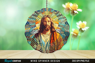 Jesus Stained Glass Wind Spinner Png Design Sublimation Regulrcrative 