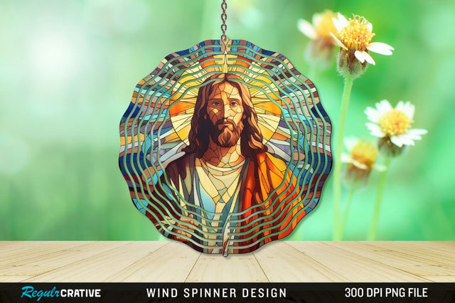 Jesus Stained Glass Wind Spinner Png Design Sublimation Regulrcrative 