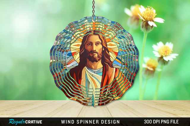 Jesus Stained Glass Wind Spinner Png Design Sublimation Regulrcrative 