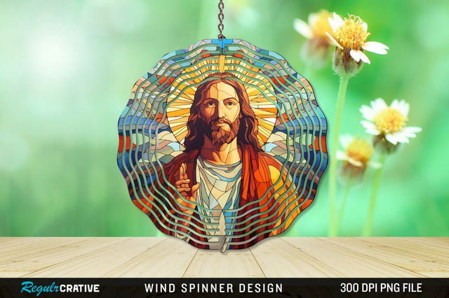 Jesus Stained Glass Wind Spinner Png Design Sublimation Regulrcrative 