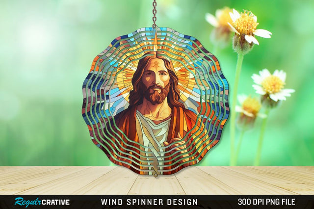 Jesus Stained Glass Wind Spinner Png Design Sublimation Regulrcrative 
