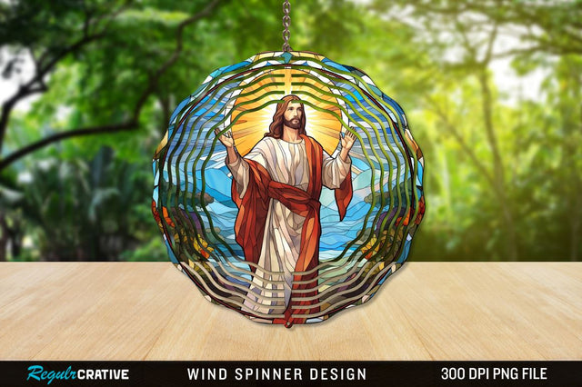 Jesus Stained Glass Wind Spinner Png Design Sublimation Regulrcrative 