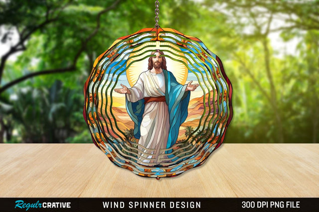 Jesus Stained Glass Wind Spinner Png Design Sublimation Regulrcrative 