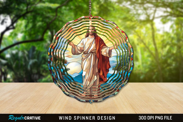Jesus Stained Glass Wind Spinner Png Design Sublimation Regulrcrative 
