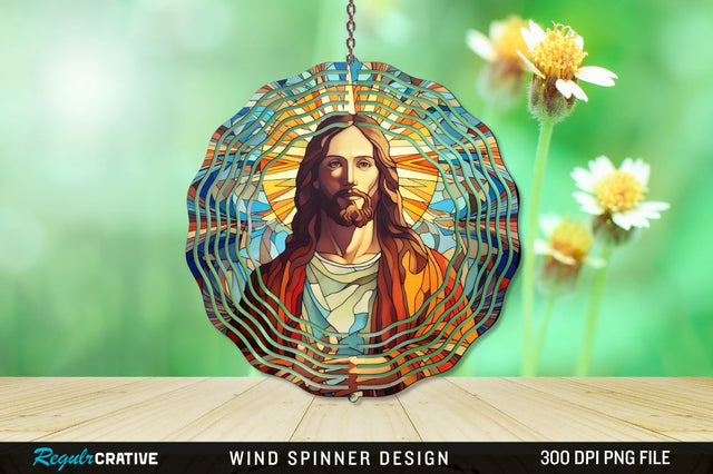 Jesus Stained Glass Wind Spinner Png Design Sublimation Regulrcrative 