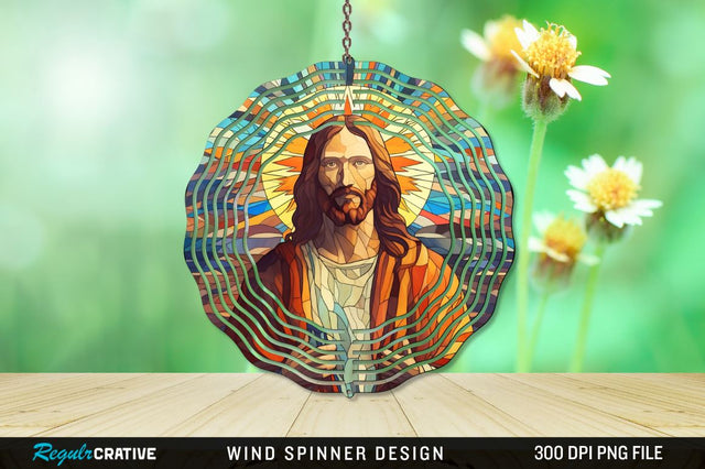 Jesus Stained Glass Wind Spinner Png Design Sublimation Regulrcrative 