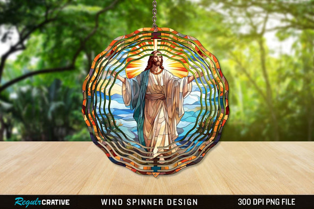 Jesus Stained Glass Wind Spinner Png Design Sublimation Regulrcrative 