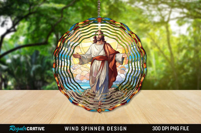 Jesus Stained Glass Wind Spinner Png Design Sublimation Regulrcrative 