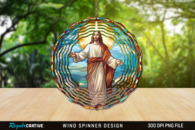 Jesus Stained Glass Wind Spinner Png Design Sublimation Regulrcrative 