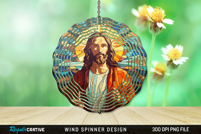 Jesus Stained Glass Wind Spinner Png Design Sublimation Regulrcrative 