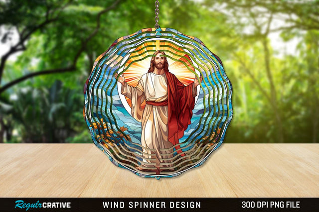 Jesus Stained Glass Wind Spinner Png Design Sublimation Regulrcrative 