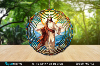 Jesus Stained Glass Wind Spinner Png Design Sublimation Regulrcrative 