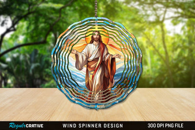 Jesus Stained Glass Wind Spinner Png Design Sublimation Regulrcrative 