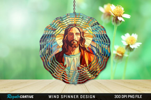 Jesus Stained Glass Wind Spinner Png Design Sublimation Regulrcrative 