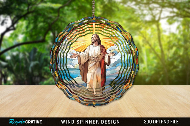 Jesus Stained Glass Wind Spinner Png Design Sublimation Regulrcrative 