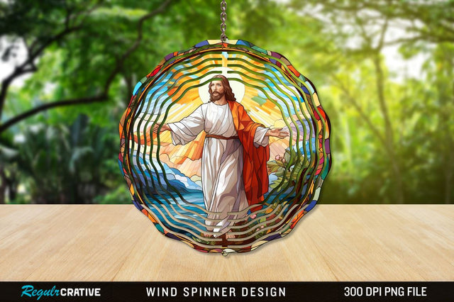 Jesus Stained Glass Wind Spinner Png Design Sublimation Regulrcrative 