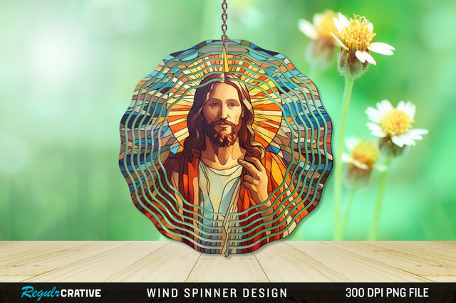 Jesus Stained Glass Wind Spinner Png Design Sublimation Regulrcrative 