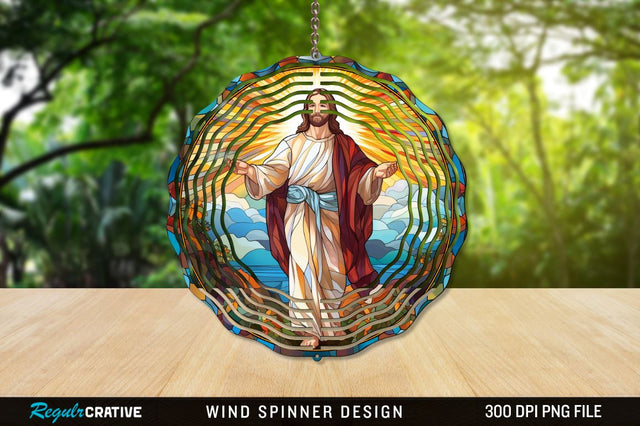 Jesus Stained Glass Wind Spinner Png Design Sublimation Regulrcrative 