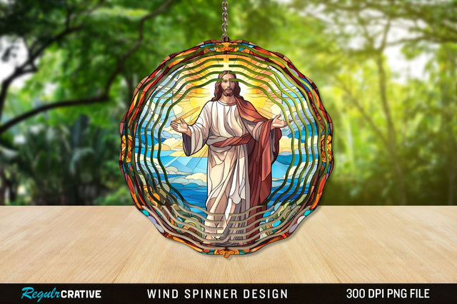 Jesus Stained Glass Wind Spinner Png Design Sublimation Regulrcrative 