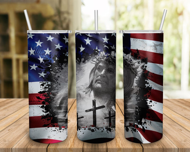 Jesus Usa Flag , Skinny Tumbler 20oz, Father's Day Gift, Seamless Tumbler Pattern Sublimation BOO-design 