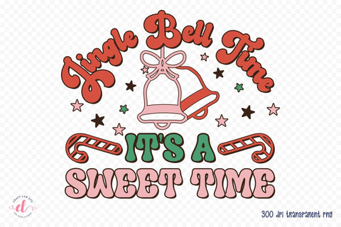 Jingle Bell Time It's a Sweet Time, Retro Christmas PNG Sublimation CraftLabSVG 
