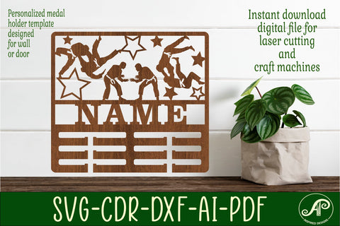 Jiu Jitsu male medal holder Name svg laser cut template SVG APInspireddesigns 