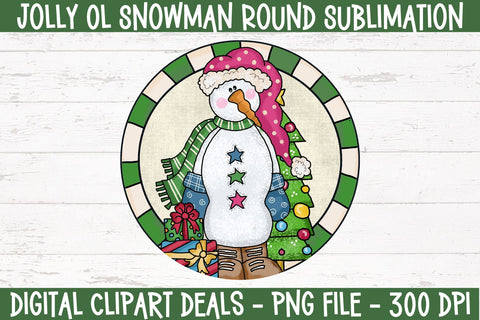 Jolly Ol Snowman Round Sublimation - Snowman Ornament Sublimation PNG Design Sublimation Digital Clipart Deals 