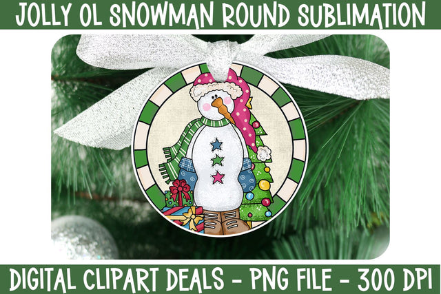 Jolly Ol Snowman Round Sublimation - Snowman Ornament Sublimation PNG Design Sublimation Digital Clipart Deals 