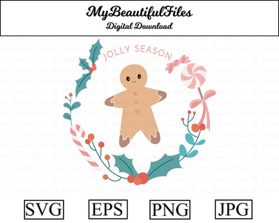 Jolly season Wreath - Christmas SVG MyBeautifulFiles 