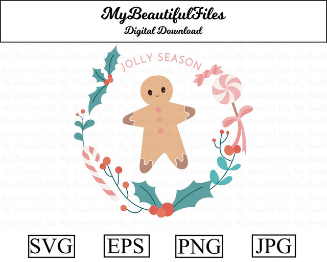 Jolly season Wreath - Christmas SVG MyBeautifulFiles 