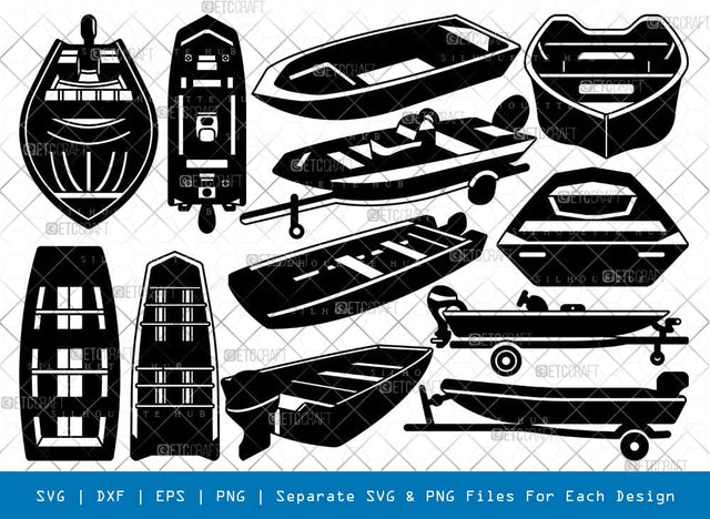 Jon Boat Silhouette, Jon Boat SVG, Motor Boat Svg, Speed Boat Svg, Jon Boat On Trailer Svg, Jon Boat Bundle, SB00885 Jon Boat SVG ETC Craft 