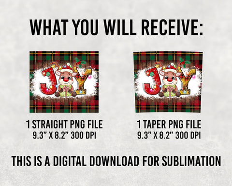 Joy Christmas Reindeer Buffalo Plaid 20oz Skinny Tumbler Sublimation Designs Tumbler for Sublimation BOO-design 
