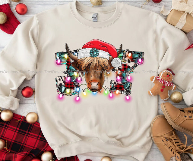 JOY Highland Cow Christmas PNG Sublimation Design Sublimation ToriDesigns 