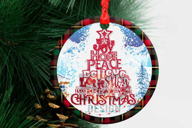 Joy Hope Peace Believe Let it Snow Merry Christmas Pine Tree Ornament Christmas PNG Sublimaton Sublimation BOO-design 