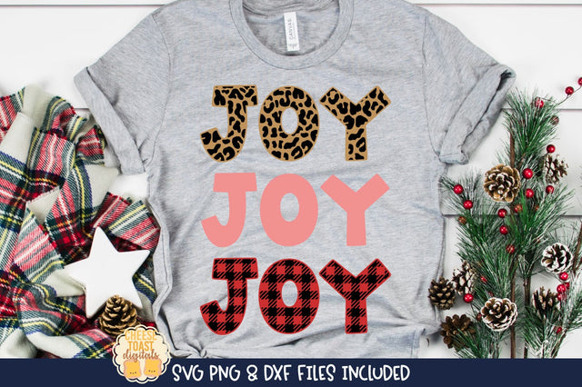 Joy Joy Joy | Buffalo Plaid & Leopard Print Christmas SVG SVG Cheese Toast Digitals 