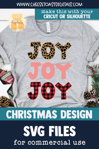 Joy Joy Joy | Buffalo Plaid & Leopard Print Christmas SVG SVG Cheese Toast Digitals 