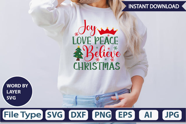 JOY LOVE PEACE BELIEVE CHRISTMAS SVG Cut File SVG DesignPlante 503 