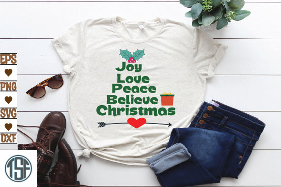 Joy Love Peace Believe Christmas SVG thesvgfactory 
