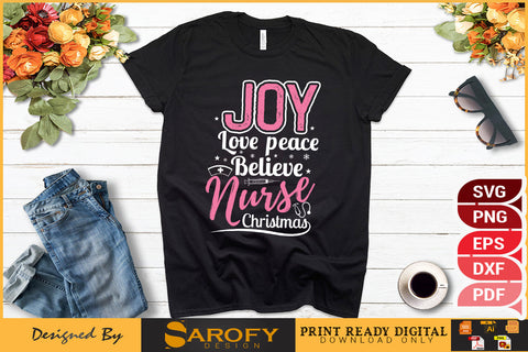 Joy Love Peace Believe Nurse Christmas Design SVG Cut File SVG Sarofydesign 