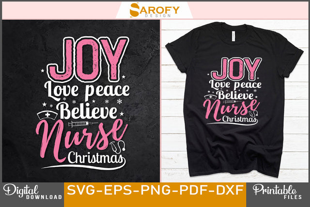 Joy Love Peace Believe Nurse Christmas Design SVG Cut File SVG Sarofydesign 