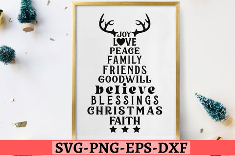 Joy love peace family friends goodwill believe blessings christmas faith SVG SVG DESIGNISTIC 