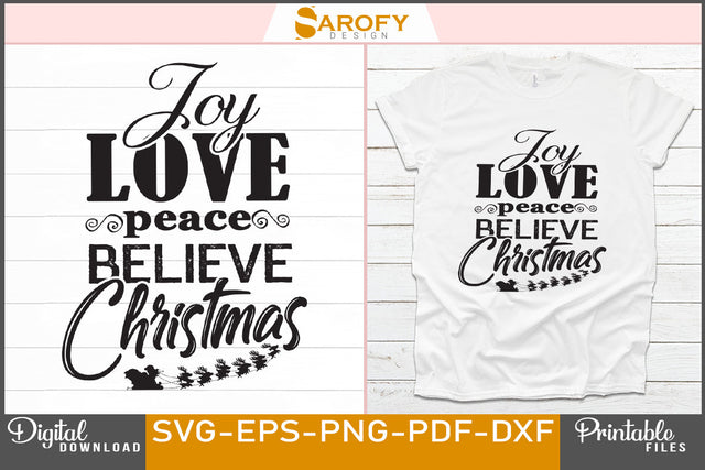 Joy peace love believe christmas Design SVG File SVG Sarofydesign 