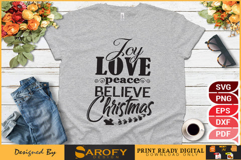 Joy peace love believe christmas Design SVG File SVG Sarofydesign 