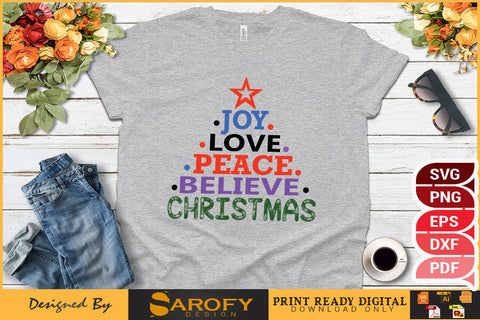 Joy peace love believe christmas SVG Cut File SVG Sarofydesign 