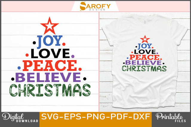 Joy peace love believe christmas SVG Cut File SVG Sarofydesign 