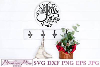 Joy, Round Christmas Sign SVG SVG Madison Mae Designs 