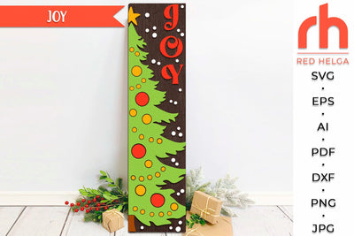 Joy Sign SVG, Layered Porch Board Cut File, Christmas Tree Silhouette, Winter Decor DXF SVG RedHelgaArt 